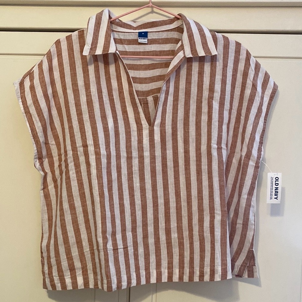 Old Navy Brown and White Striped Cropped Top Sz M